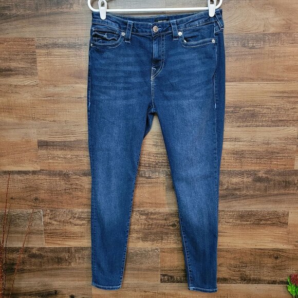 True Religion Jeans Womens 32 Jennie Curvy Mid Rise Skinny Button Flap Dark Wash - Picture 2 of 11
